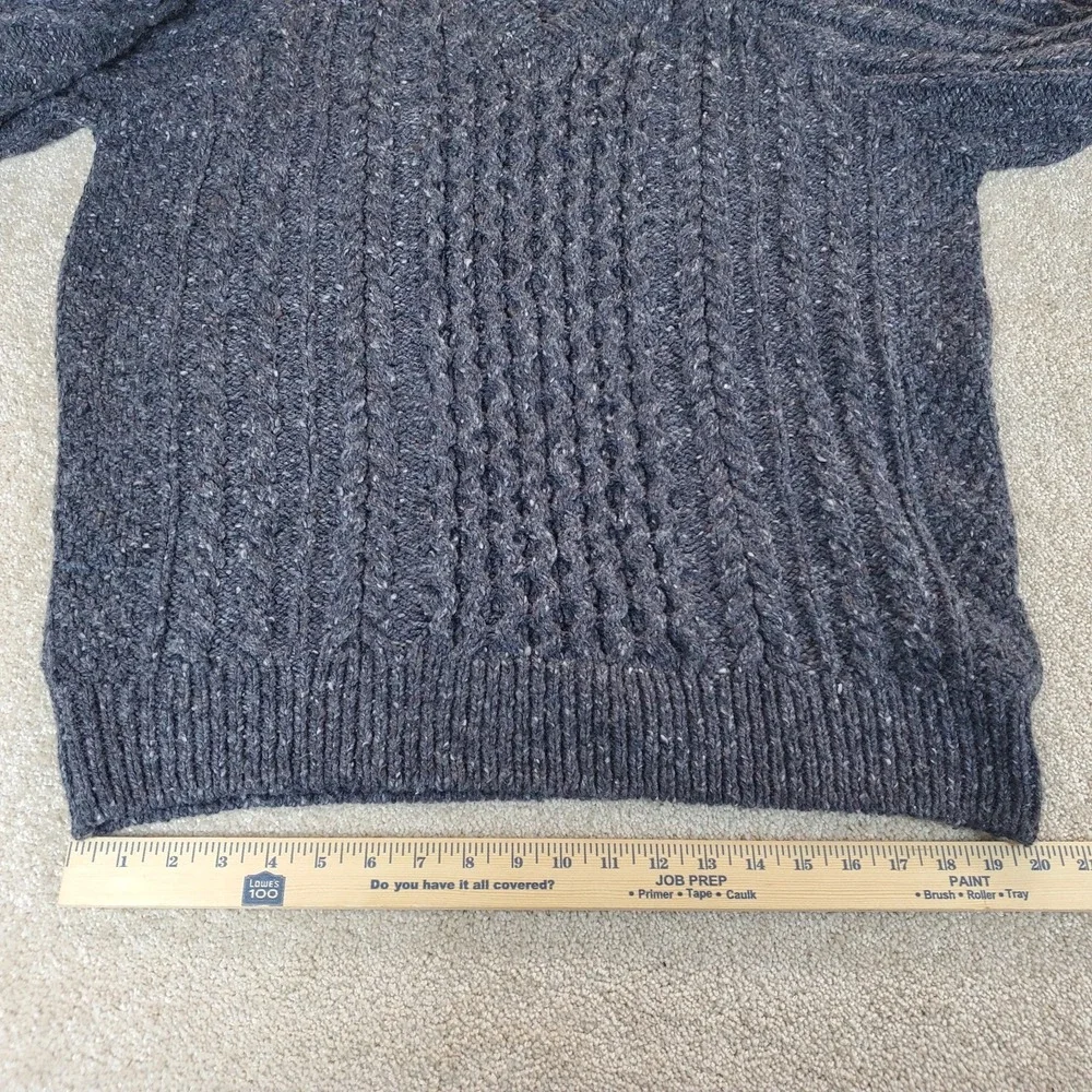 NOAH Wild Atlantic Donegal Wool Cable Knit Sweater Gray Speckle V Neck SZ Large